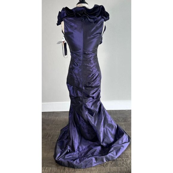 Teri Jon Rickie Freeman Women’s 100% Silk Gown Ruffle Train Dress Purple Size 4 - Picture 3 of 10